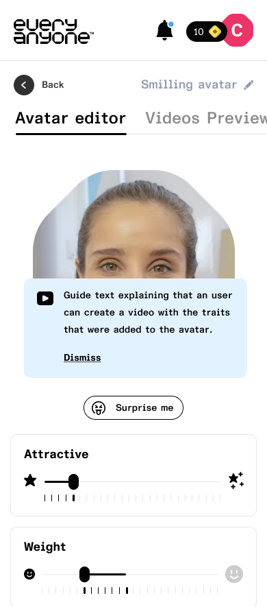 Mobile avatar editor with onboarding guide